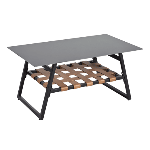 Conjunto de móveis de jardim - Sofá + Mesa de centro + Pufe - Estrutura em aço galvanizado, mesa em vidro - Cinza