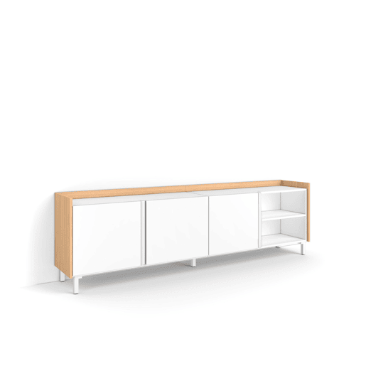 Móvel de TV, Muito espaço de arrumação, 207x35x61cm, Para televisores até 80, Design industrial, Estilo moderno, Branco e Carvalho soft Móvel de TV, Muito espaço de arrumação, 207x35x61cm, Para televisores até 80, Design industrial, Estilo moderno, Branco e Carvalho soft