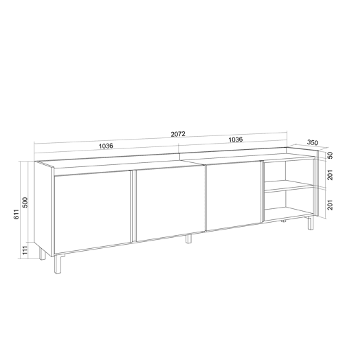 Móvel de TV, Muito espaço de arrumação, 207x35x61cm, Para televisores até 80, Design industrial, Estilo moderno, Branco e Carvalho soft Móvel de TV, Muito espaço de arrumação, 207x35x61cm, Para televisores até 80, Design industrial, Estilo moderno, Branco e Carvalho soft