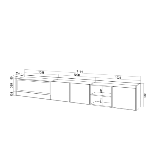 Móvel de TV, Muito espaço de arrumação, 315x35x50cm, Para televisores até 80, Lareira eléctrica XXL, Estilo moderno, Carvalho e preto Móvel de TV, Muito espaço de arrumação, 315x35x50cm, Para televisores até 80, Lareira eléctrica XXL, Estilo moderno, Carvalho e preto