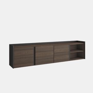 Móvel de TV, Muito espaço de arrumação, 207x35x50cm, Para televisores até 80, Suspensos, LED, Estilo moderno, Carvalho escuro e Preto