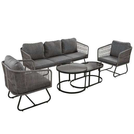 Conjunto de jardim com sofá,2 cadeiras e mesa de centro,cinza