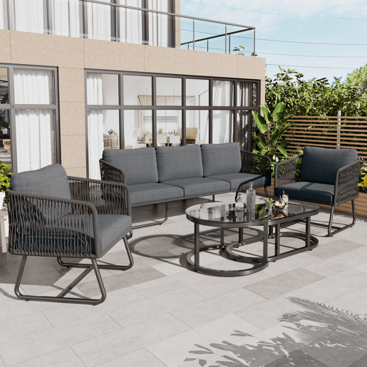 Conjunto de jardim com sofá,2 cadeiras e mesa de centro,cinza