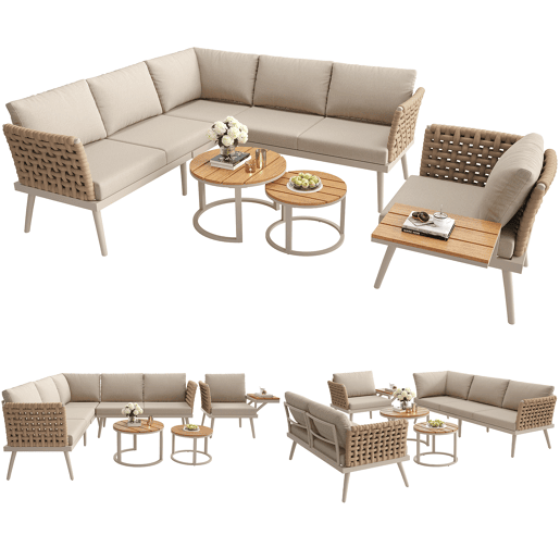 Conjunto de jardim com 2 sofás,cadeira e mesa de centro,bege