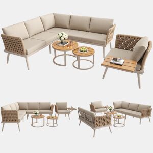 Conjunto de jardim com 2 sofás,cadeira e mesa de centro,bege