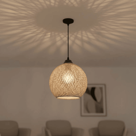 Candeeiro Suspenso E27 Corda Castanho Preto 22x65 cm Estilo Boémio