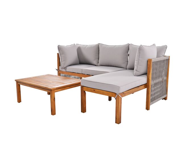 Set de jardín con sofá y mesa de centro,gris