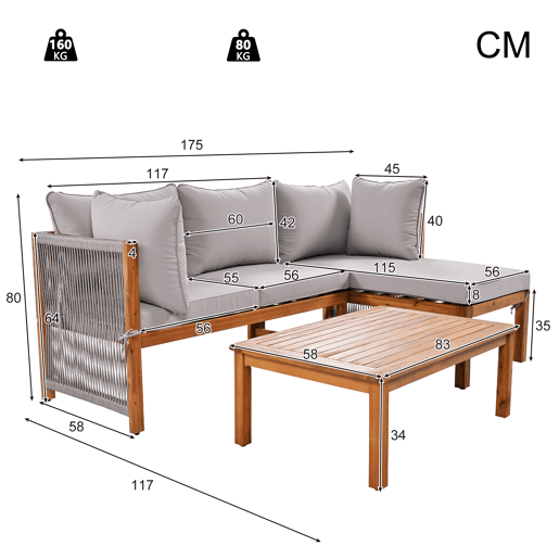 Conjunto de jardim com sofá e mesa de centro,cinza Conjunto de jardim com sofá e mesa de centro,cinza
