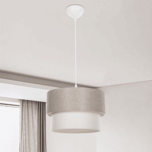 Candeeiro Suspenso Bege E27 D30x72 cm com Tecido PVC Candeeiro Suspenso Bege E27 D30x72 cm com Tecido PVC