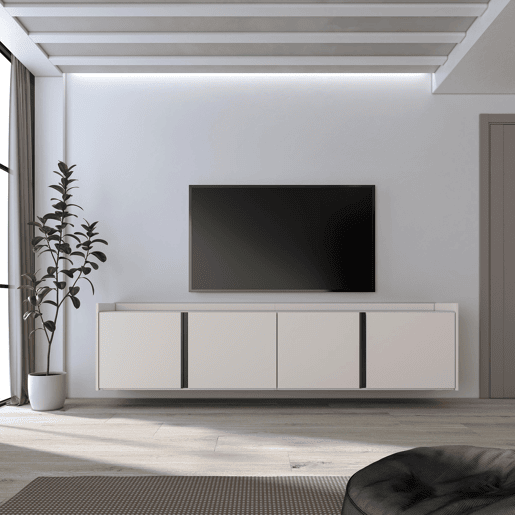 Móvel de TV, Muito espaço de arrumação, 207x35x50cm, Para televisores até 80, Suspensos, Estilo moderno, Bege Móvel de TV, Muito espaço de arrumação, 207x35x50cm, Para televisores até 80, Suspensos, Estilo moderno, Bege