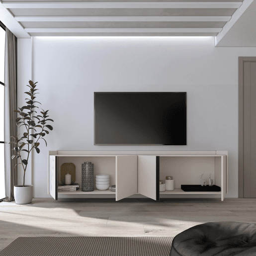 Móvel de TV, Muito espaço de arrumação, 207x35x50cm, Para televisores até 80, Suspensos, Estilo moderno, Bege Móvel de TV, Muito espaço de arrumação, 207x35x50cm, Para televisores até 80, Suspensos, Estilo moderno, Bege