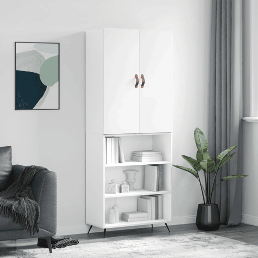 Armário alto - Bufete - Móvel de apoio 69,5x34x180 cm derivados de madeira branco pt668