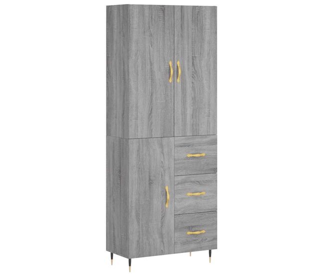 Aparador alto - mueble de almacenamiento madera contrachapada gris sonoma 69,5x34x180 cm es1088