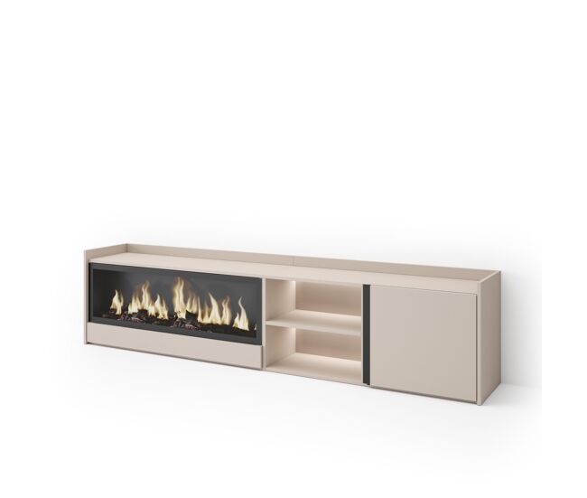 Mueble tv, televisión, muebles de salón, almacenaje, 212x35x50cm, para tv hasta 80", chimenea eléctrica xxl, led, estilo moderno, beige
