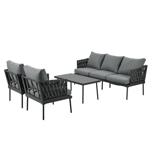 Conjunto de móveis de jardim com 5 peças - Sofá de 3 lugares, 2 poltronas e mesa de centro - Cinza