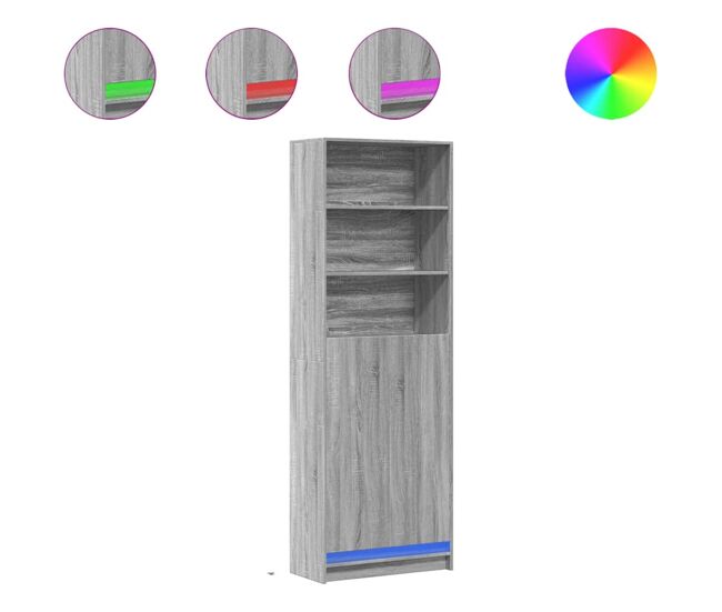 Aparador - mueble de almacenamiento con led madera ingeniería gris sonoma 69x32,5x200 cm es1896