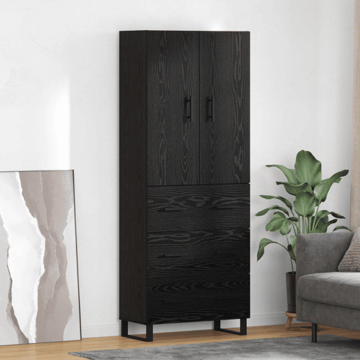 Aparador - Bufete - Móvel de apoio com gaveta 2 pcs Carvalho Preto 69,5 x 34 x 180 cm pt354