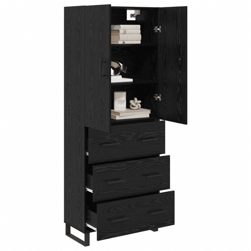 Aparador - Bufete - Móvel de apoio com gaveta 2 pcs Carvalho Preto 69,5 x 34 x 180 cm pt354
