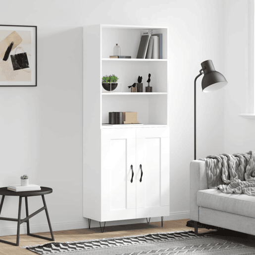 Armário alto - Bufete - Móvel de apoio 69,5x34x180 cm derivados de madeira branco pt640