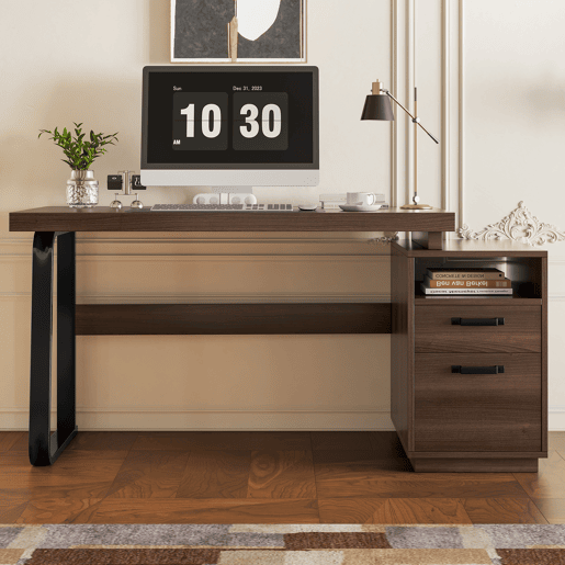Secretária moderna 135x54 cm - design minimalista, com arrumação multifuncional - Castanho