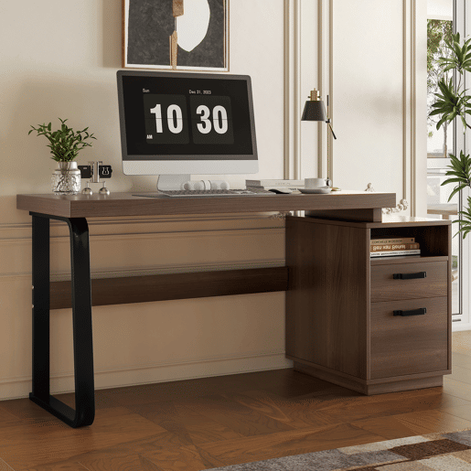 Secretária moderna 135x54 cm - design minimalista, com arrumação multifuncional - Castanho