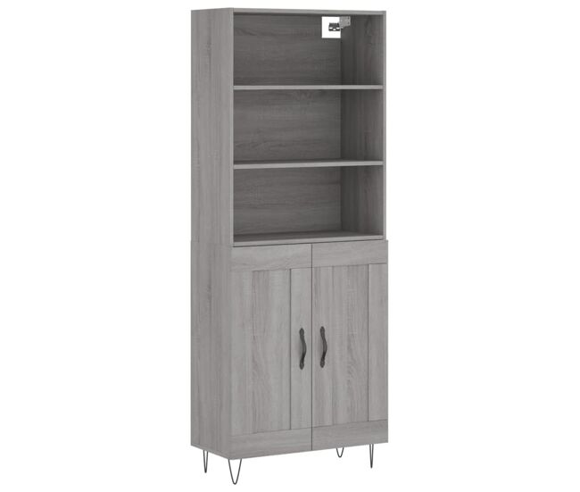 Aparador alto - mueble de almacenamiento madera contrachapada gris sonoma 69,5x34x180 cm es1074