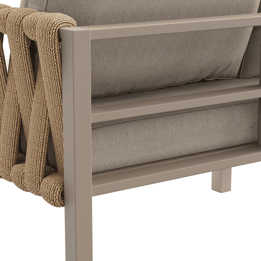 Conjunto de mobiliário de jardim - Sofá de canto, mesa de vidro temperado, estrutura metálica, almofadas incluídas - Bege