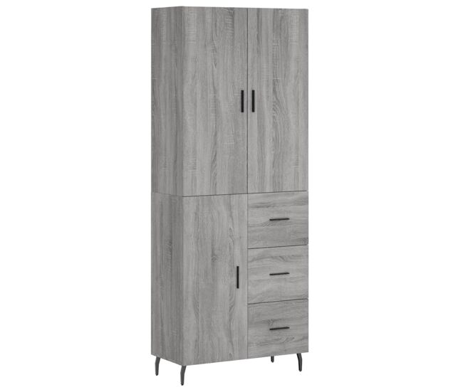 Aparador alto - mueble de almacenamiento madera contrachapada gris sonoma 69,5x34x180 cm es1090