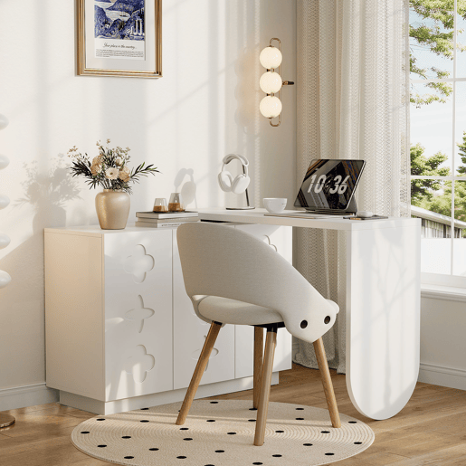 Secretária giratória de canto 110 cm - mesa de computador em L multifuncional - branca