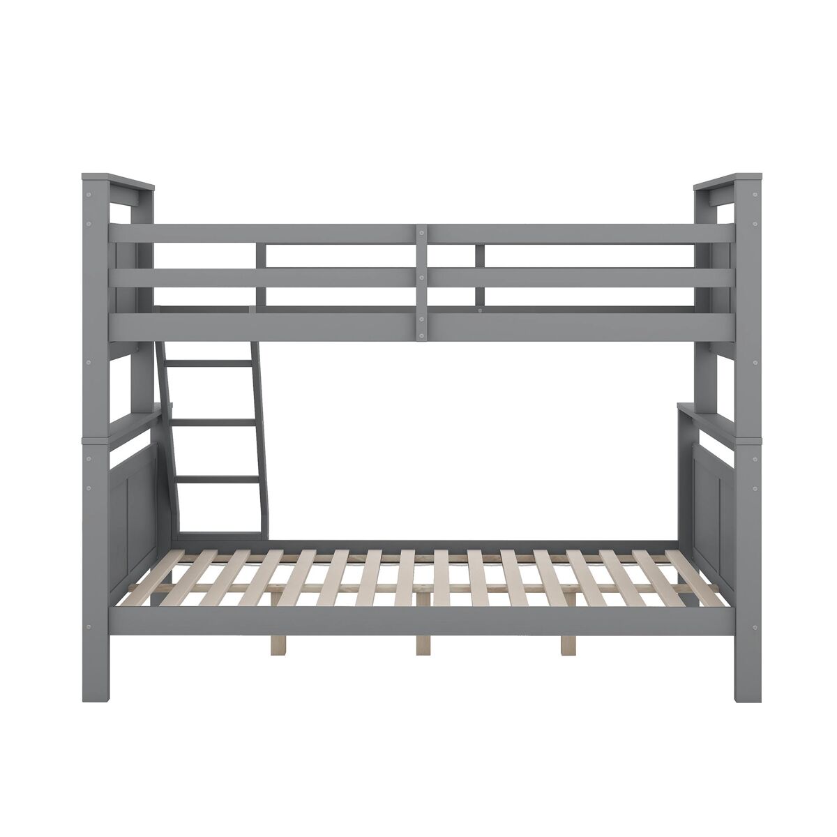 Litera de madera 90(140)x200 cm - con escalera y barandilla de seguridad, convertible en 2 camas separadas - gris