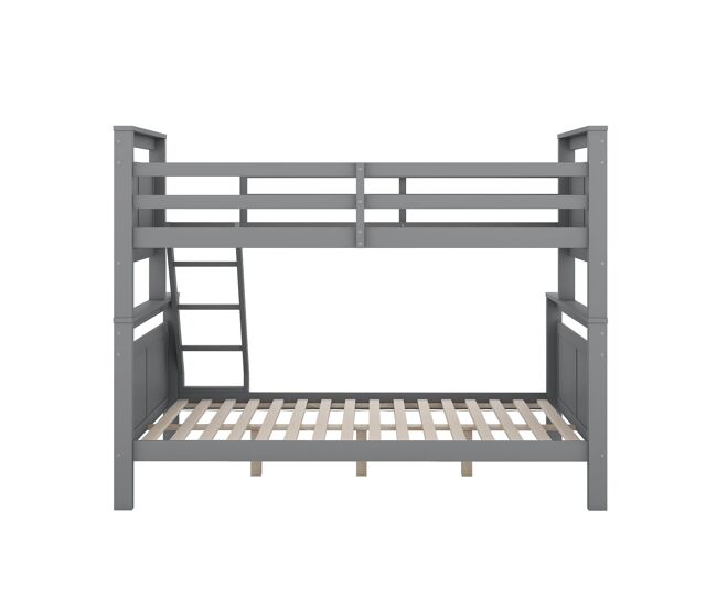 Litera de madera 90(140)x200 cm - con escalera y barandilla de seguridad, convertible en 2 camas separadas - gris