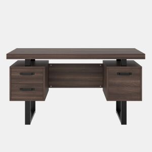 Secretária simples 135 x 54 cm - MDF e aço, gaveta silenciosa, gaveta para pastas, resistente à água - Castanho