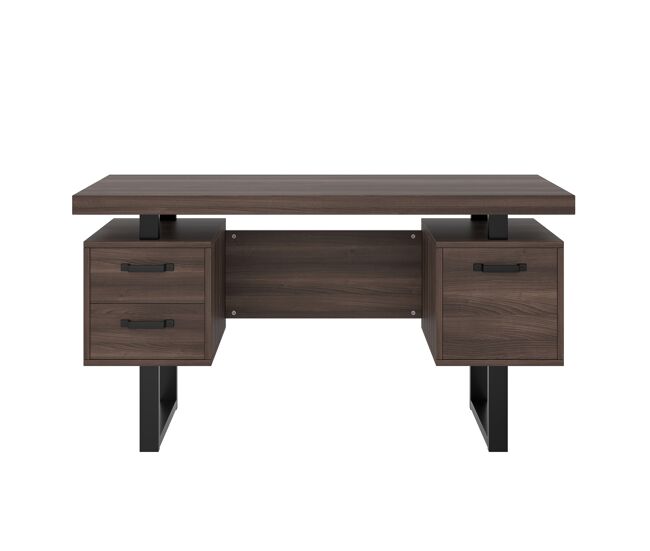 Escritorio simple 135 x 54 cm - mdf y acero, cajón silencioso, gaveta para carpetas, resistente al agua - marrón