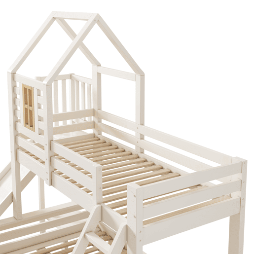 Beliche 90x200 e 140x200 cm - Casa com gaveta, escorregador e escada - Design de cabana