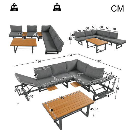Conjunto de jardim com 2 sofás e mesa,cinza Conjunto de jardim com 2 sofás e mesa,cinza
