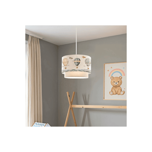 Candeeiro Pendente Infantil Bege Abajur 30x20 cm Motivo Balões E27