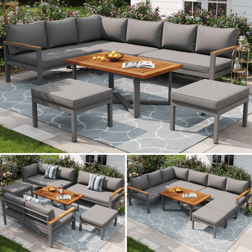 Conjunto de jardim com 3 sofás e mesa de centro,cinza Conjunto de jardim com 3 sofás e mesa de centro,cinza