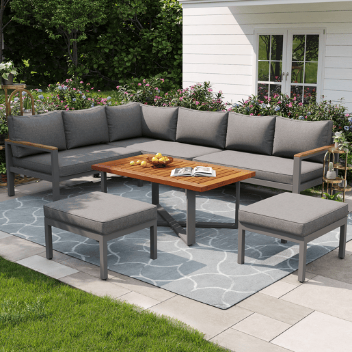 Conjunto de jardim com 3 sofás e mesa de centro,cinza Conjunto de jardim com 3 sofás e mesa de centro,cinza