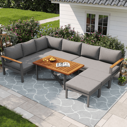 Conjunto de jardim com 3 sofás e mesa de centro,cinza Conjunto de jardim com 3 sofás e mesa de centro,cinza