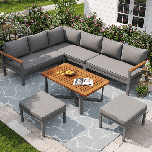 Conjunto de jardim com 3 sofás e mesa de centro,cinza Conjunto de jardim com 3 sofás e mesa de centro,cinza