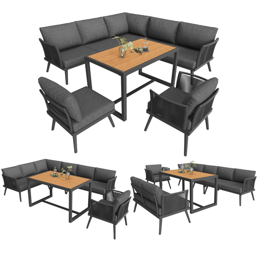 Conjunto de jardim com sofá,2 cadeiras e mesa,cinza Conjunto de jardim com sofá,2 cadeiras e mesa,cinza