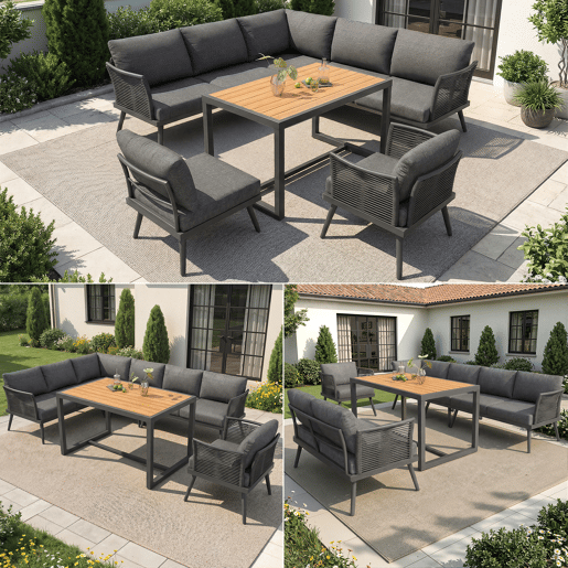 Conjunto de jardim com sofá,2 cadeiras e mesa,cinza Conjunto de jardim com sofá,2 cadeiras e mesa,cinza