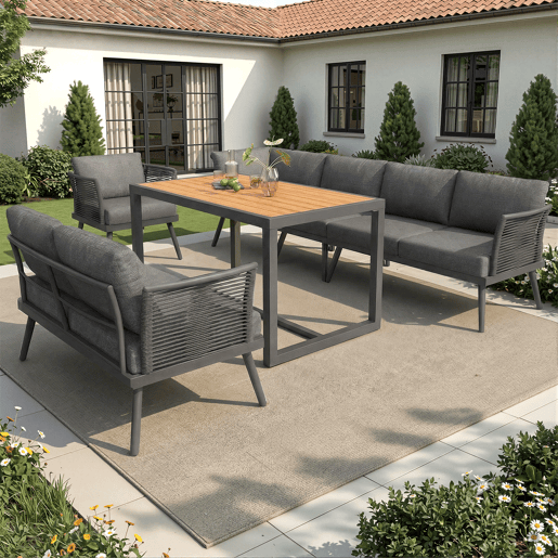 Conjunto de jardim com sofá,2 cadeiras e mesa,cinza Conjunto de jardim com sofá,2 cadeiras e mesa,cinza