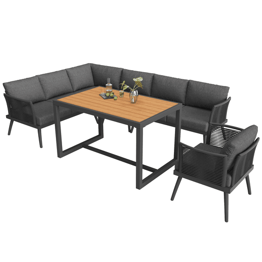 Conjunto de jardim com sofá,2 cadeiras e mesa,cinza Conjunto de jardim com sofá,2 cadeiras e mesa,cinza