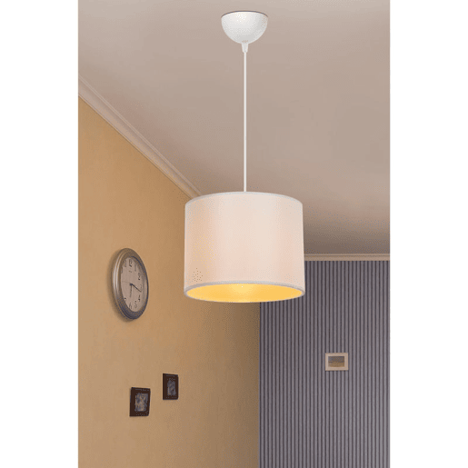 Candeeiro Suspenso E27 Branco Creme D22x60 cm com Difusor em Tecido PVC