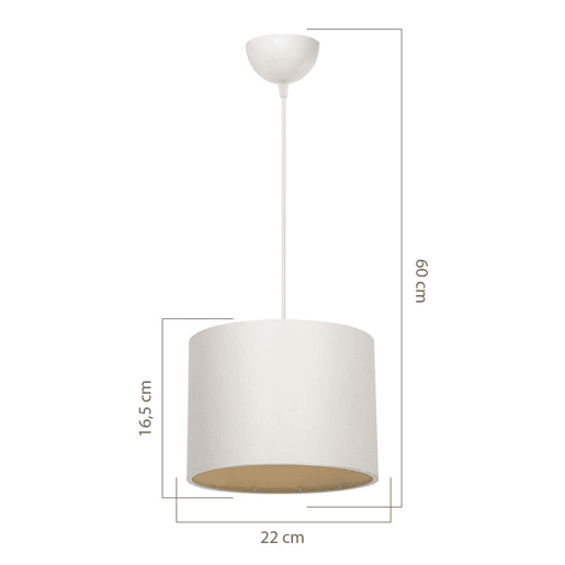 Candeeiro Suspenso E27 Branco Creme D22x60 cm com Difusor em Tecido PVC