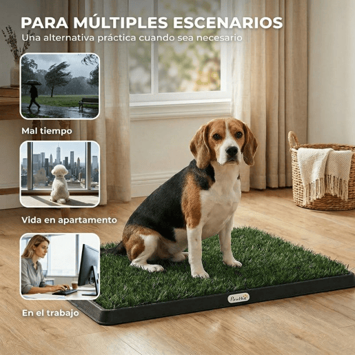 PawHut Sanita para Cães com Relva Artificial, 76x50,5 cm, Bandeja Higiênica para Treino, com Grelha de Drenagem, Design de 3 Camadas e Fácil de Limpar, Interior e Exterior, Verde