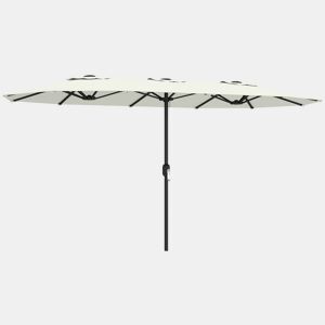 Outsunny Guarda-Sol Duplo 4,6x2,6 m, Guarda-Sol Exterior para Terraço com Manivela Manual, Proteção UV50+, Capa Protetora, Resistente à Água, Parasol para Jardim, Terraço, Pátio, Creme