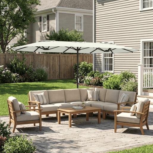 Outsunny Guarda-Sol Duplo 4,6x2,6 m, Guarda-Sol Exterior para Terraço com Manivela Manual, Proteção UV50+, Capa Protetora, Resistente à Água, Parasol para Jardim, Terraço, Pátio, Creme