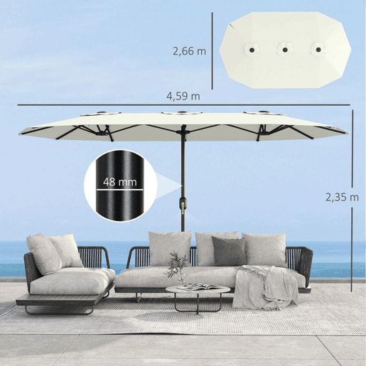 Outsunny Guarda-Sol Duplo 4,6x2,6 m, Guarda-Sol Exterior para Terraço com Manivela Manual, Proteção UV50+, Capa Protetora, Resistente à Água, Parasol para Jardim, Terraço, Pátio, Creme